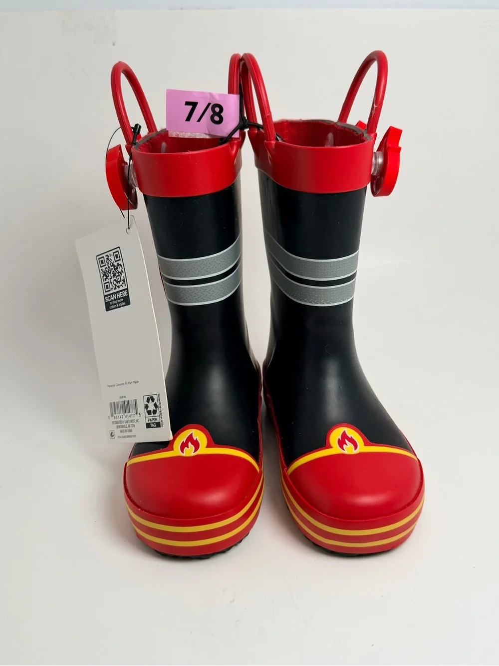 Firefighter-Themed Kids Rain & Snow Boots - Red and Black
